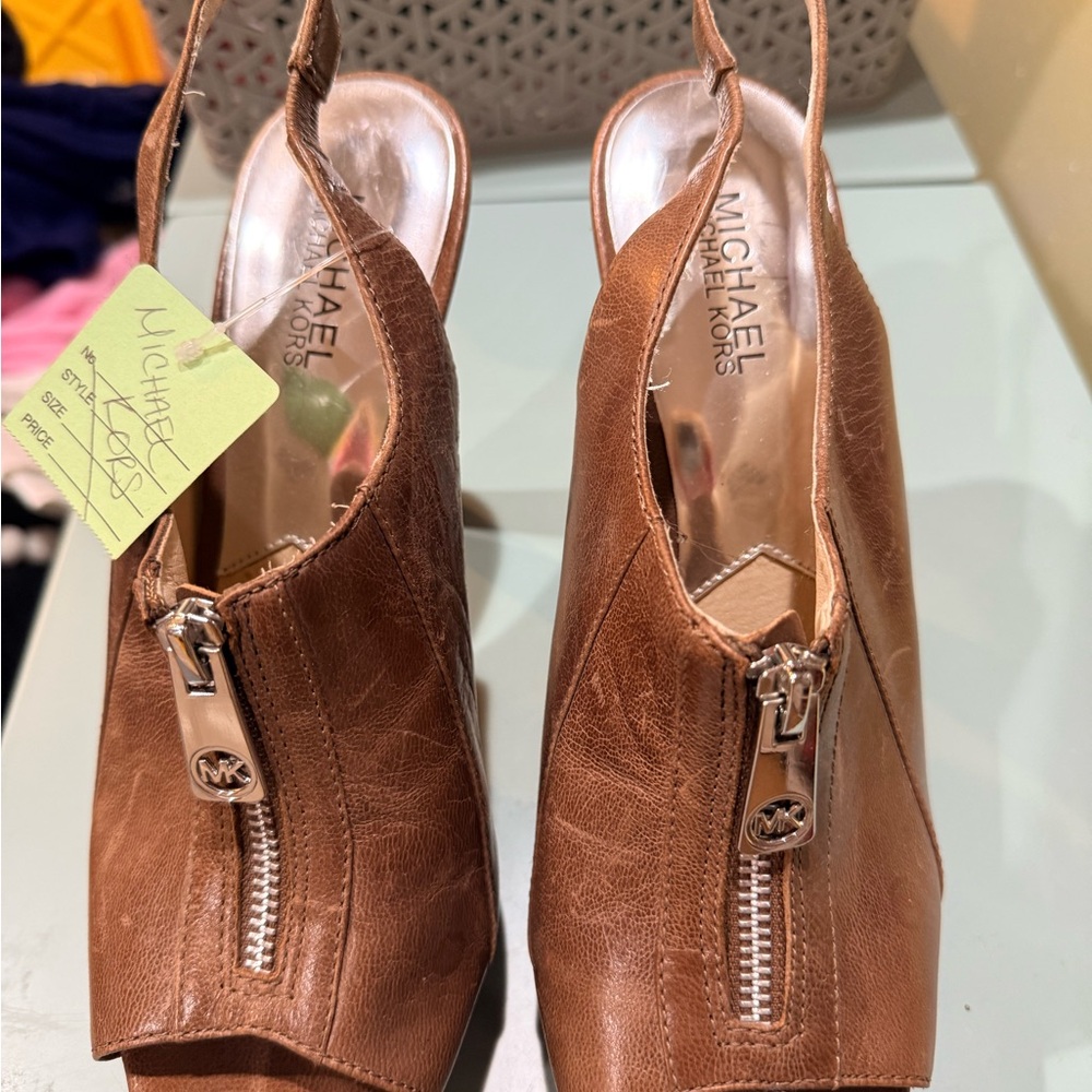 Michael Kors Tan Leather Mules with Zipper